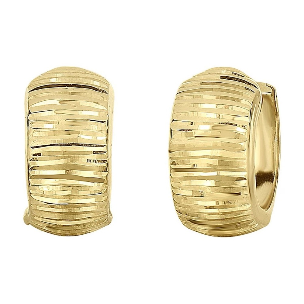 14K Solid Gold Diamond Cut and Polished Huggie Earrings